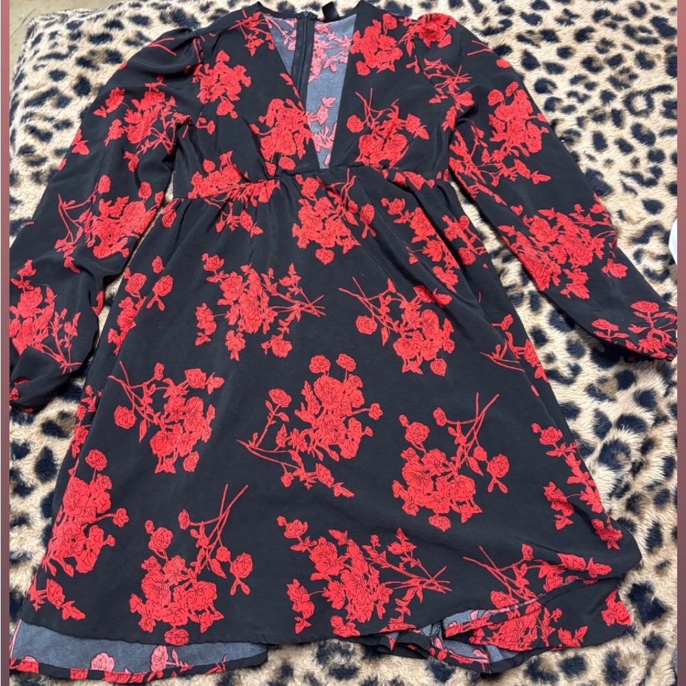 Floral Black and Red Dress